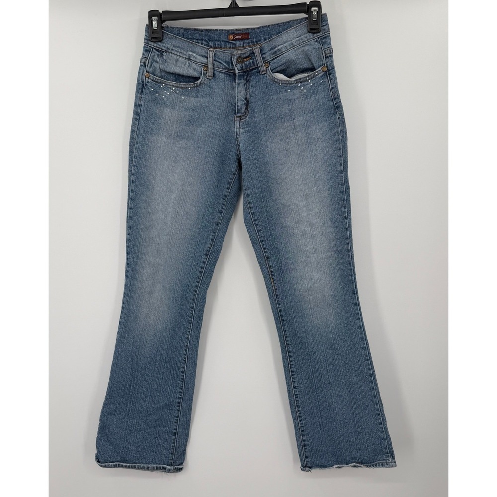 Vintage Sweet Vibes Womens Blue Rhinestone Bootcut Jeans Med‎ Wash Low Rise Sz 5